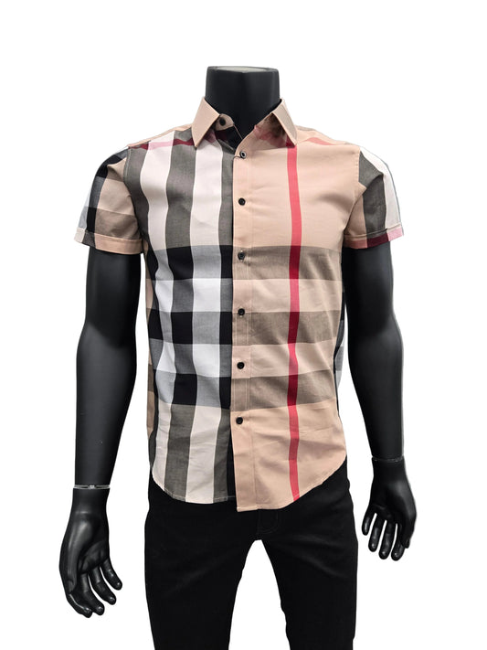 Mens Plaid Button Down Short Sleeve Shirt