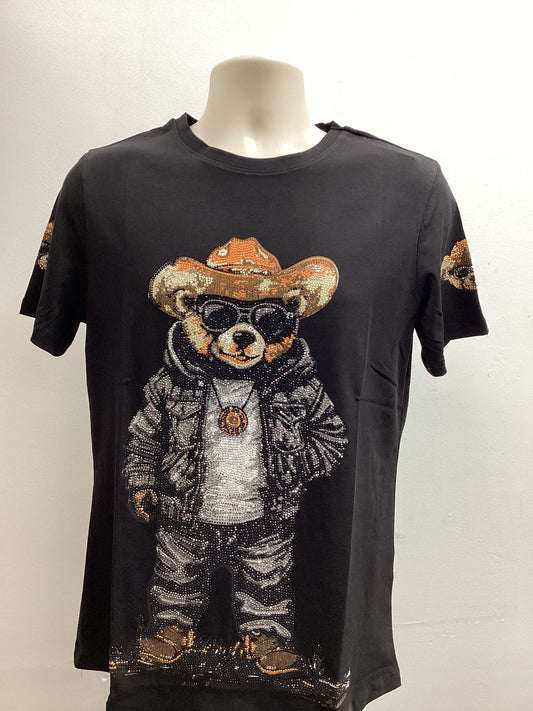 Laverita Mens Belico Bear Rhinestone Slim Fit  Tshirt