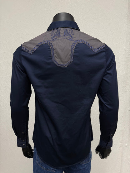Montero Mens Western Horse Embroidered Long-Sleeve Shirt - Black, Navy