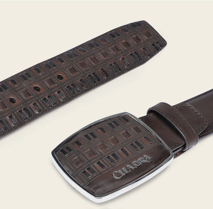 Cuadra Mens Bovine Embroidery Belt - Brown BC401