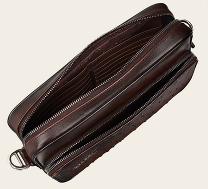 Cuadra Unisex Ostrich Document Shoulder Bag - Chocolate