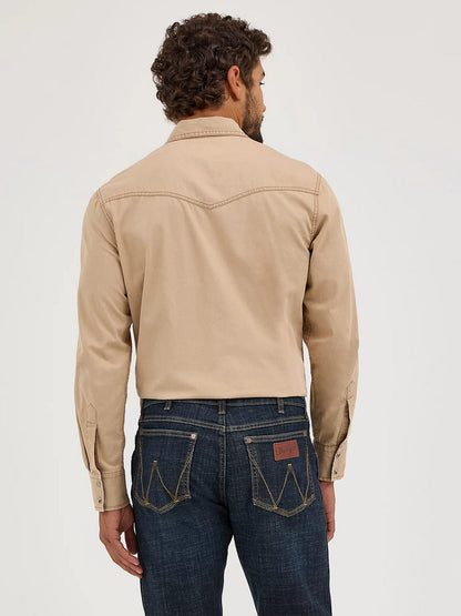 Wrangler Mens Retro Premium Pigment Dyed Twill Western Snap Shirt (Tan)
