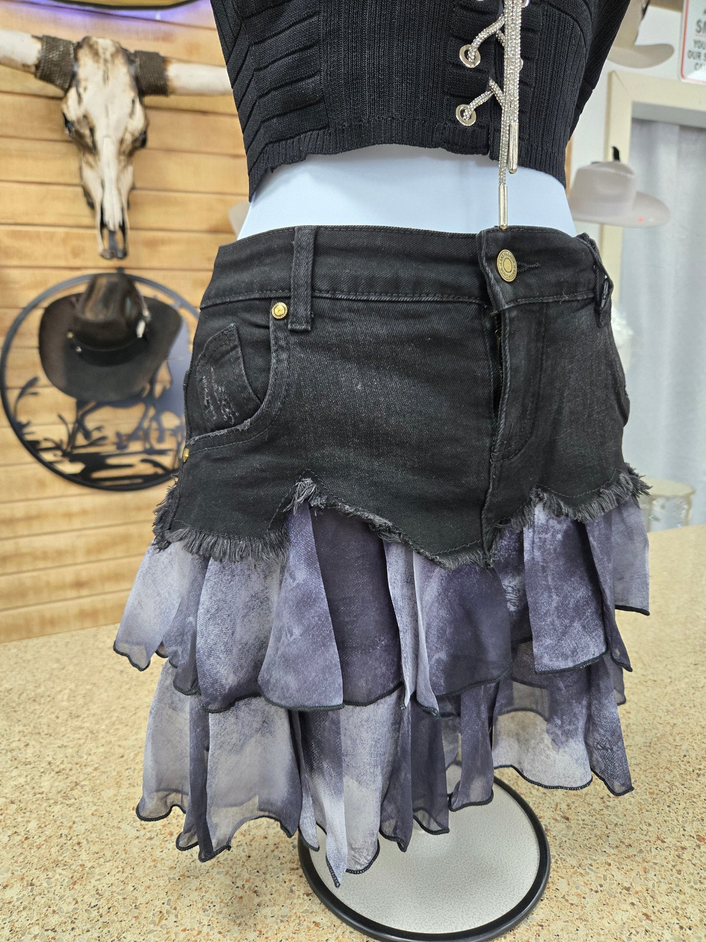 IMModel Womens Denim Skirt w/ Ruffles