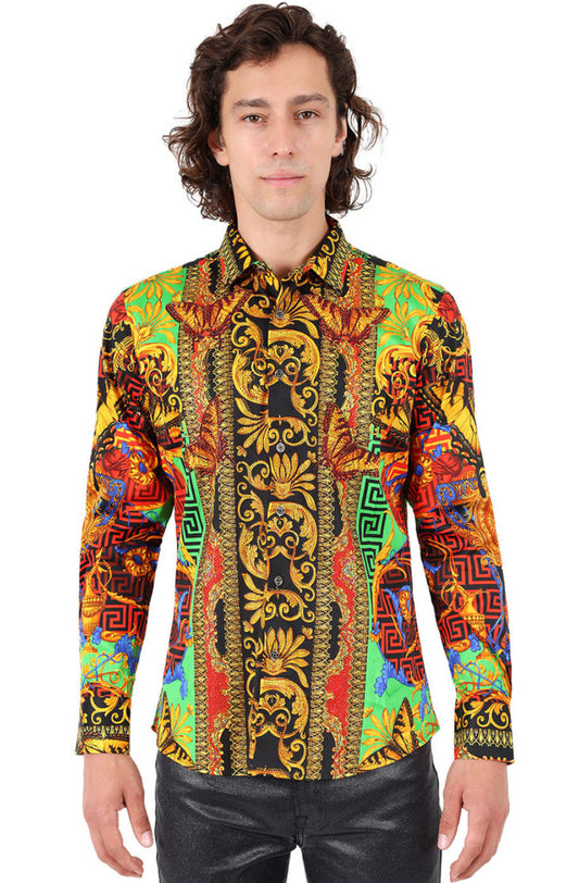 Barabas MenS Shirt Golden Butterflies Rhinestoned (Multi)