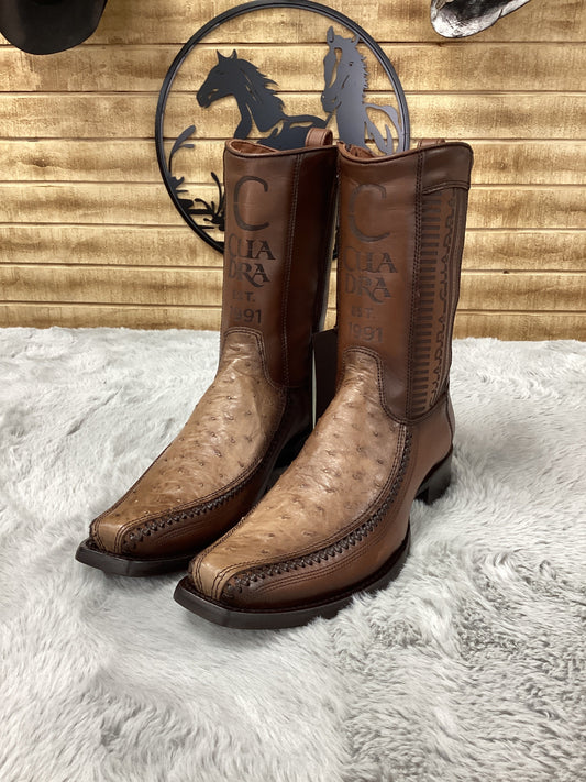 Cuadra Mens Ostrich Laser & Woven Low Shaft Boot - Almond