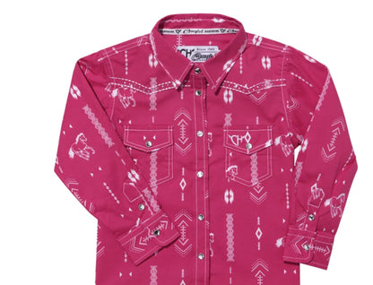 Cowgirl Hardware Kids Horse Aztec Shirt - Pink/white