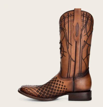 Cuadra Mens Engraved Woven Boot - Brown/Honey