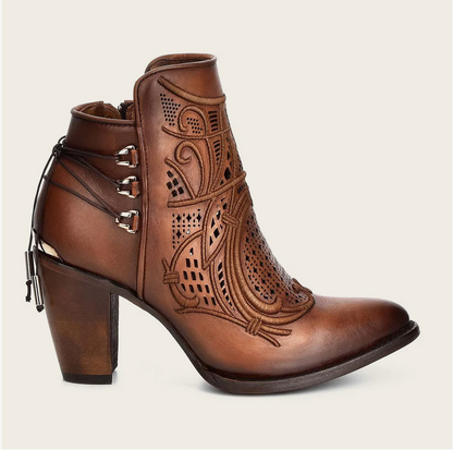 Cuadra Womens Emroidered High Heel Bootie - Honey Chestnut