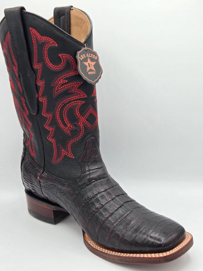 Los Altos Mens Caiman Belly Wide Square Toe - Black Cherry