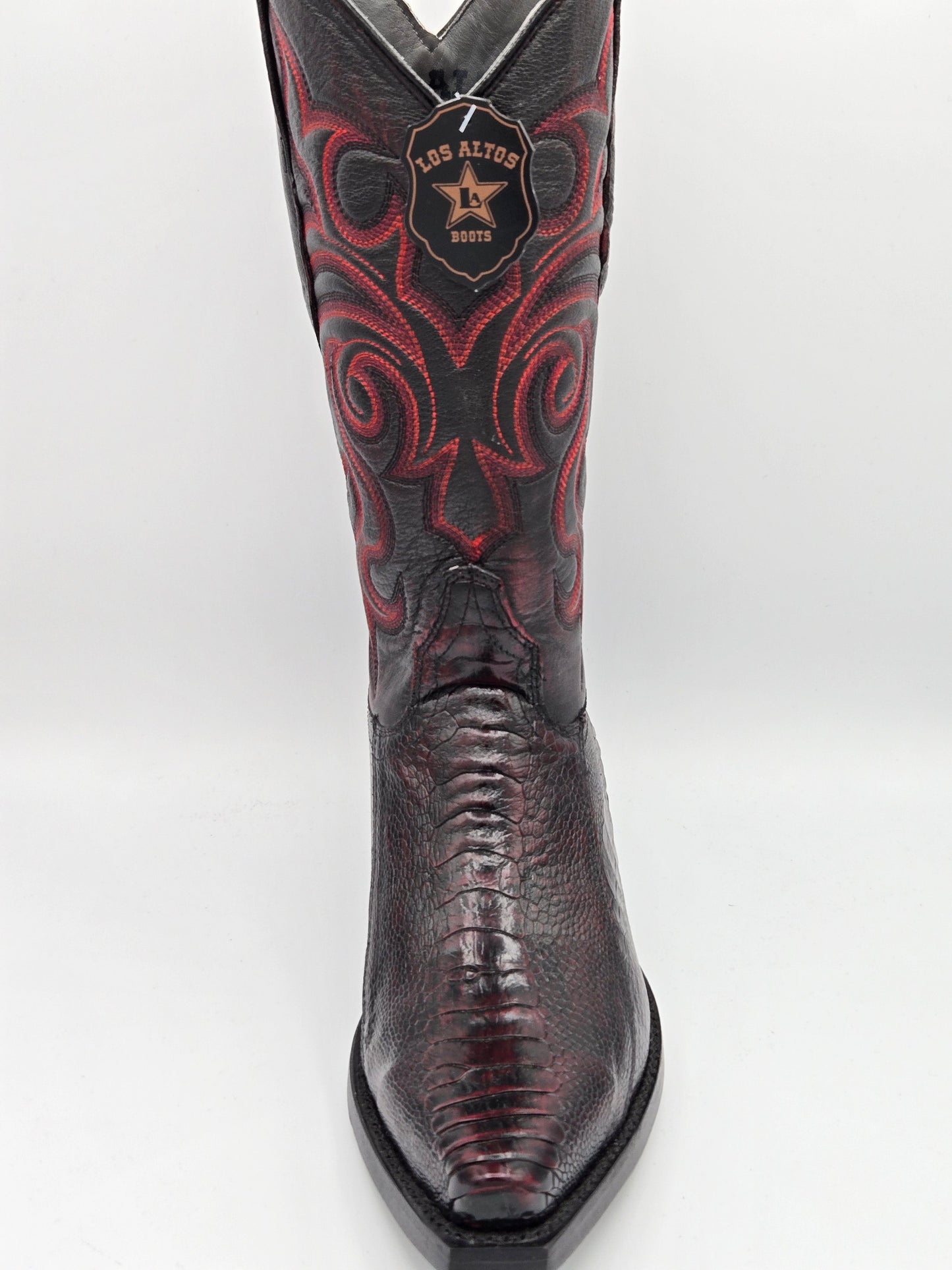 Los Altos Mens Ostrich Leg Snip Toe - Black Cherry