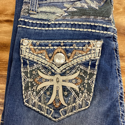 Montero Womens Feather Embroidered Bootcut Jeans - Blue