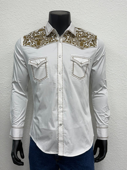 Montero Mens Western Embroidered Bull Long Sleeve Shirt - Black, Navy, White