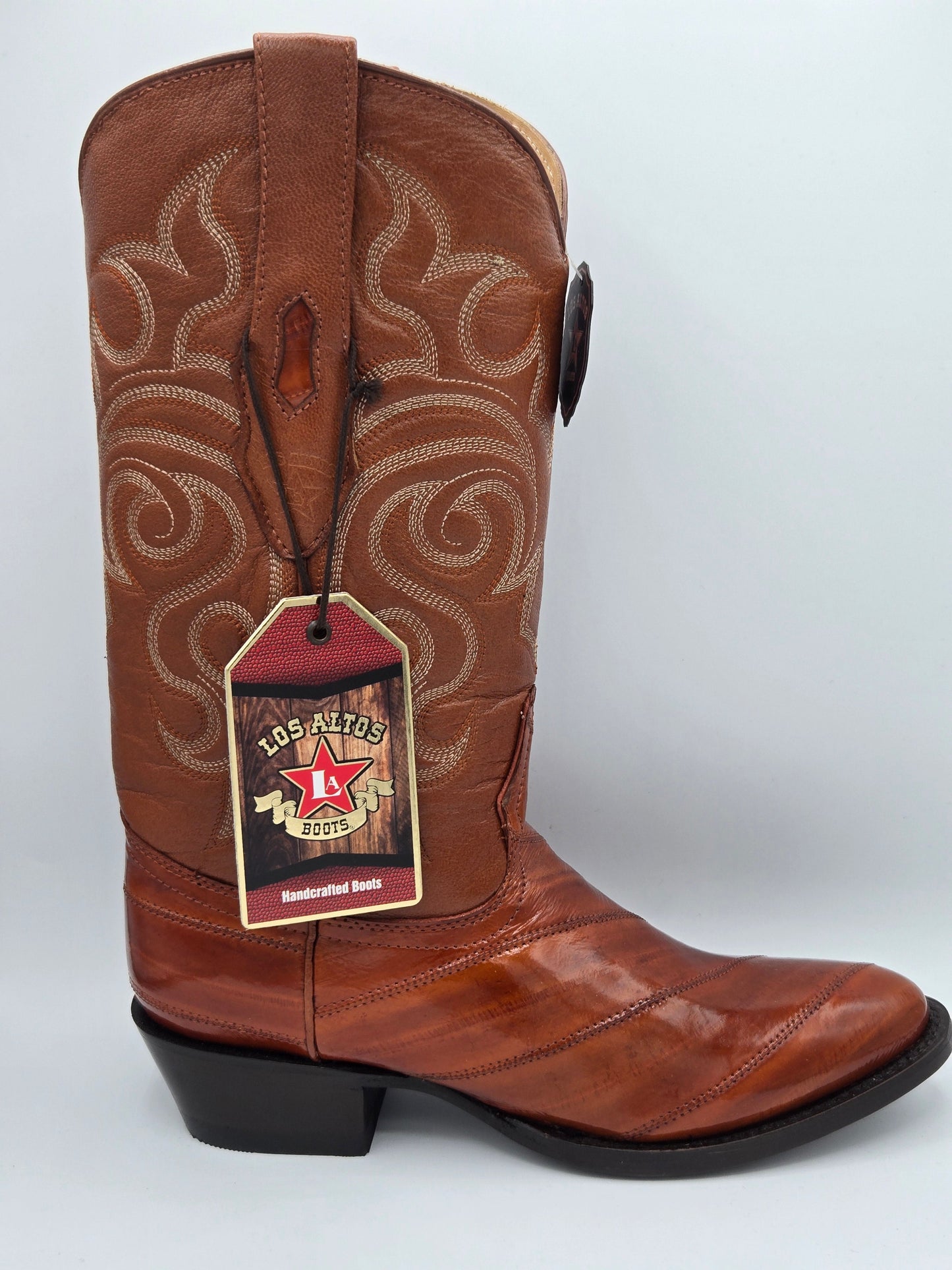 Los Altos Mens Eel Round Toe Boot - Cognac