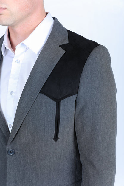 Platini Mens Coat with Suede Yokes and Elbow Patches (Charcoal)