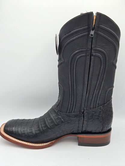 Los Altos Mens Caiman Belly Wide Square Toe - Black