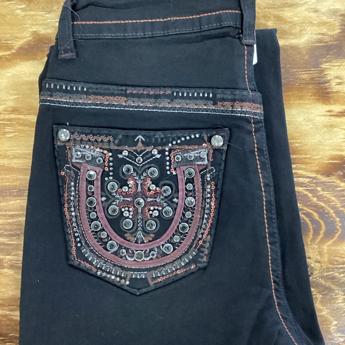 Montero Womens Horseshoe Design Bootcut Jeans - Black