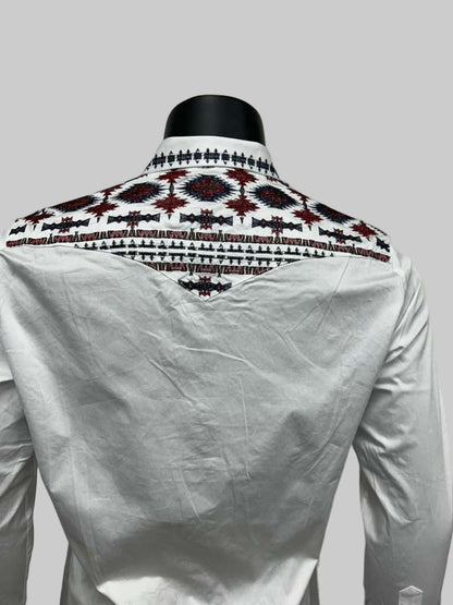 Lamasini Mens Aztec Style Embroidery Long Sleeve Shirt - Black, Navy, White, Olive