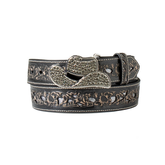 -Angel Ranch Womens Hat Buckle Floral Filigree Belt