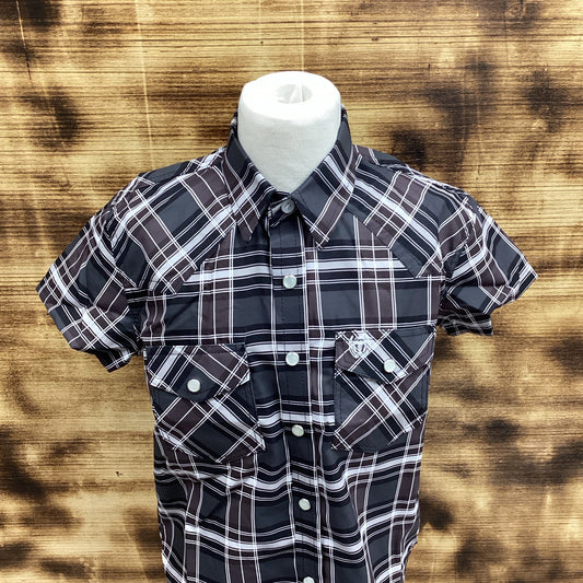 The American West Kids Half Sleeves Printed Shirt (Black/White)