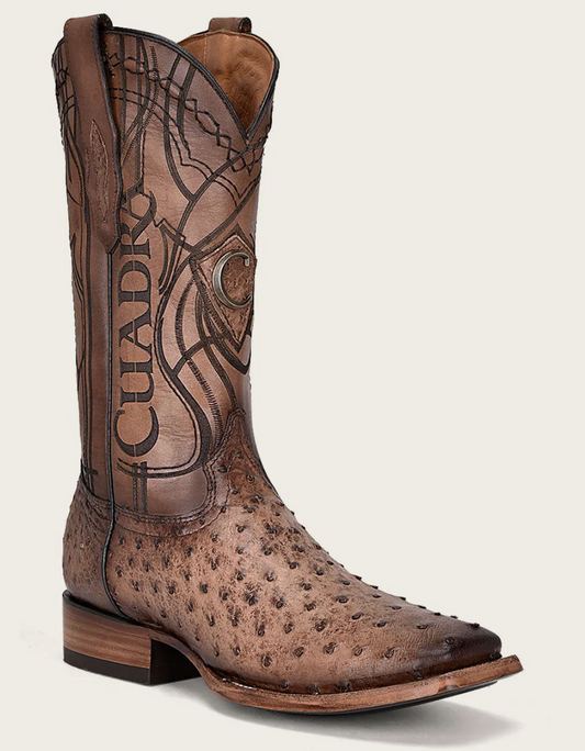 Cuadra Mens Engraved Ostrich Boot - Honey