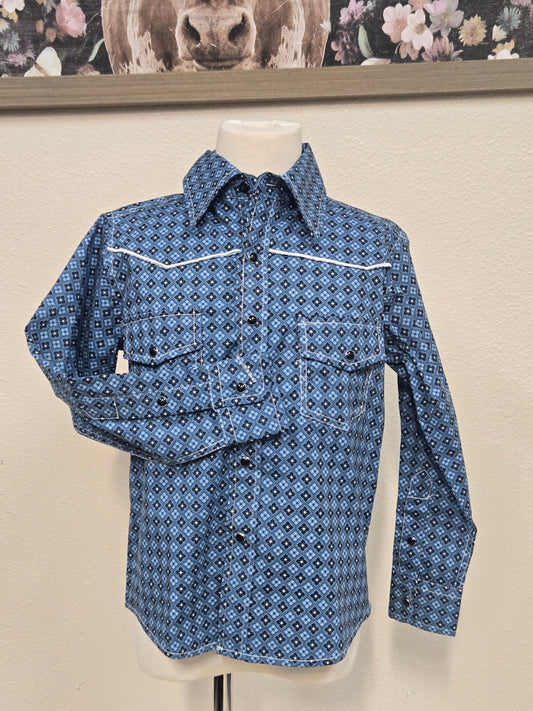 Cowboy Hardware Kids Diamond Floral Print Shirt (Blue)