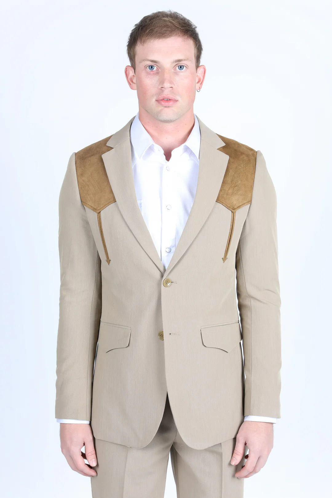 Platini Mens Coat with Suede Yokes and Elbow Patches (Khaki)