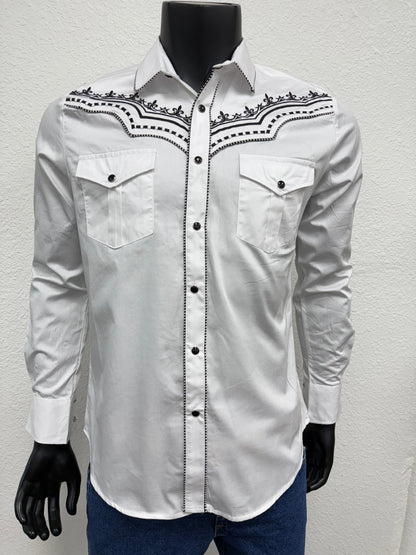 Montero Mens Western Embroidered Long-Sleeve Shirt - White