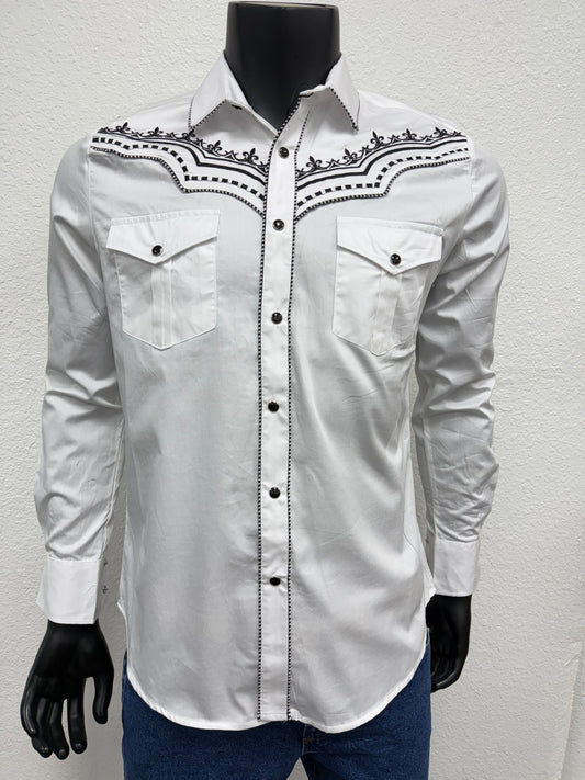 Montero Mens Western Embroidered Long-Sleeve Shirt - White