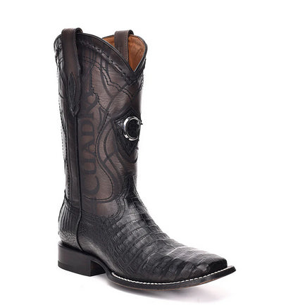 Cuadra Mens Engraved Caiman and Bovine Leather Boot - Black