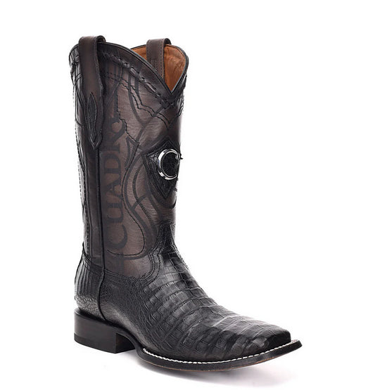Cuadra Mens Engraved Caiman and Bovine Leather Boot - Black