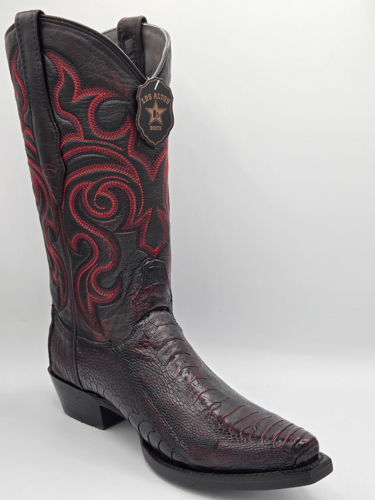 Los Altos Mens Ostrich Leg Snip Toe - Black Cherry