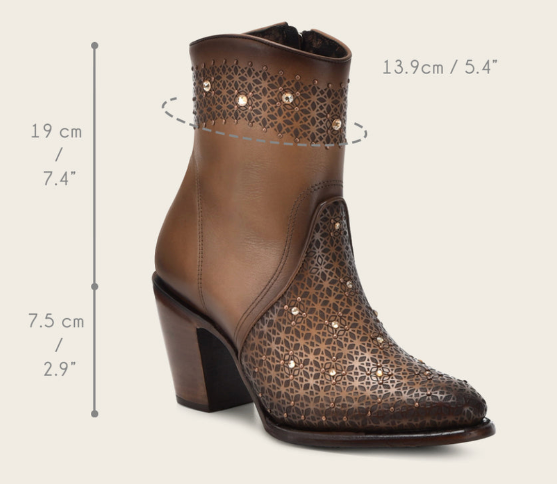 Cuadra Womens Perforated with Crystals High Heel Bootie - Brown