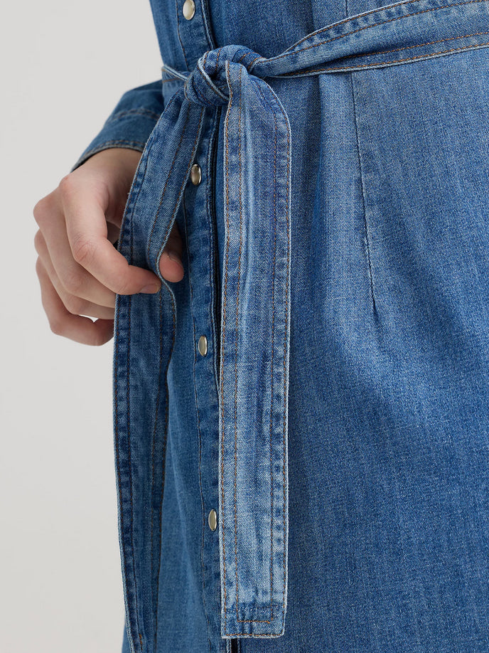 Wrangler Womens Retro Long Sleeve Western Snap Denim Dress