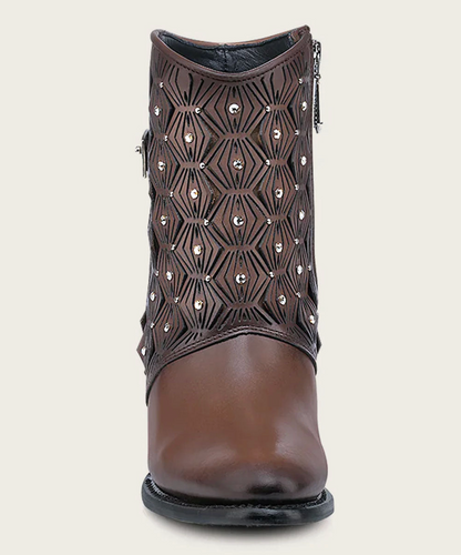 Cuadra Womens Artisan Zipper and Studs Bootie - Honey