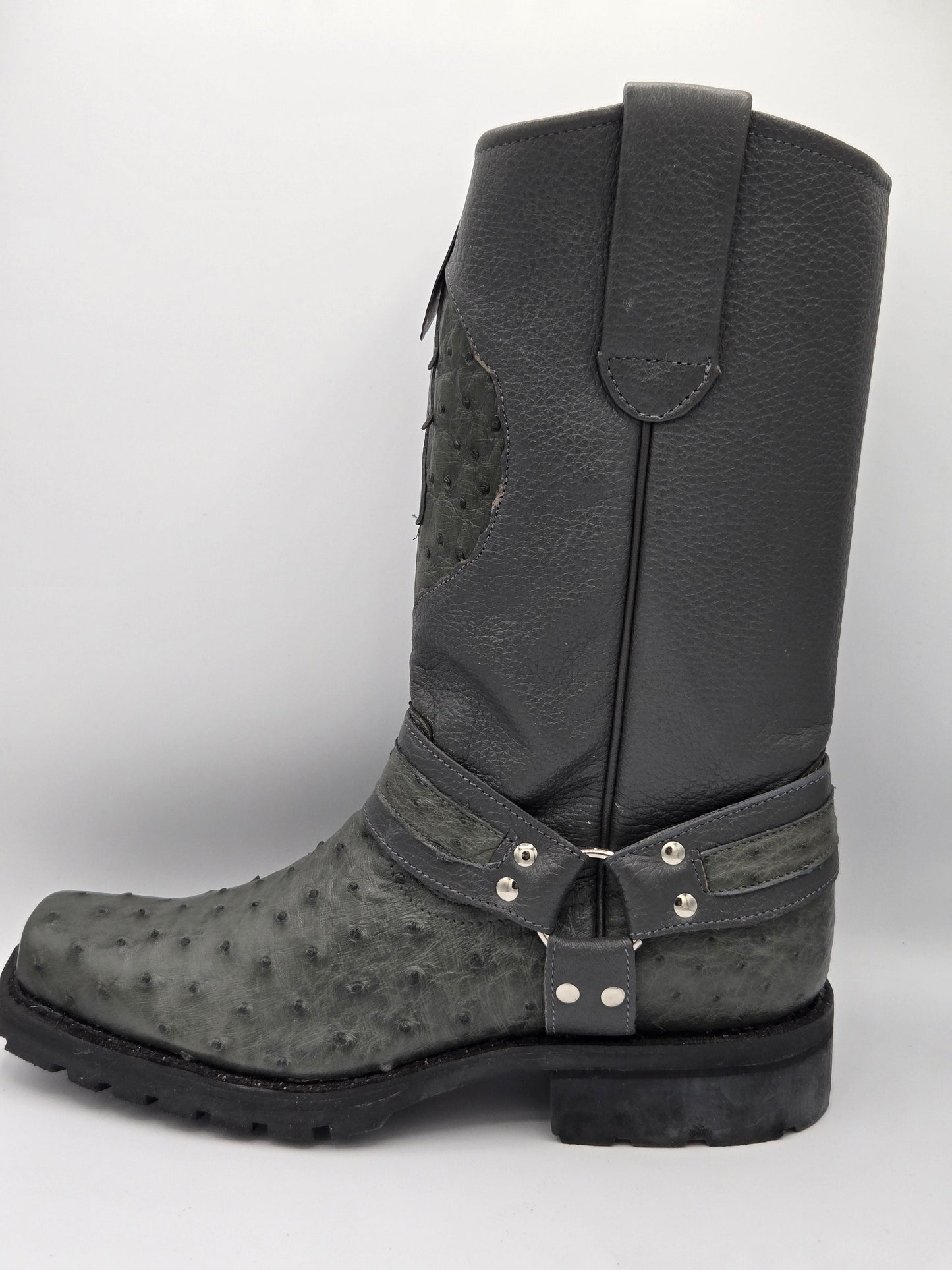 Los Altos Mens Ostrich Biker Boot - Grey