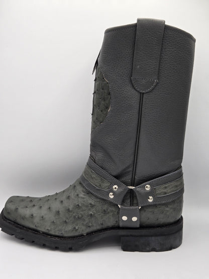Los Altos Mens Ostrich Biker Boot - Grey