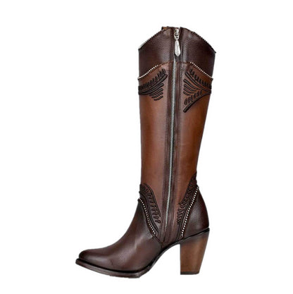 Cuadra Womens Embroidered High Knee Boot - Damasco Chocolate