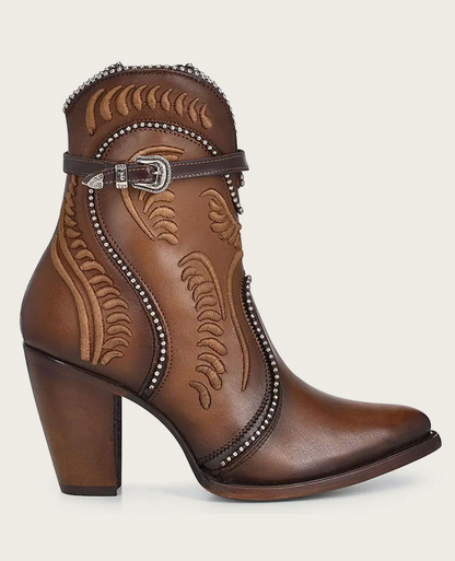 Cuadra Womens Bovine Embroidered High Heel Bootie - Honey
