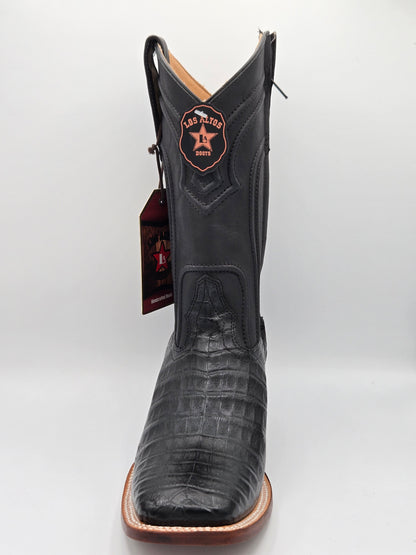 Los Altos Mens Caiman Belly Wide Square Toe - Black