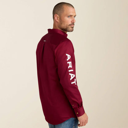 Ariat Mens Team Logo Twill Fitted Shirt - Burgundy/White