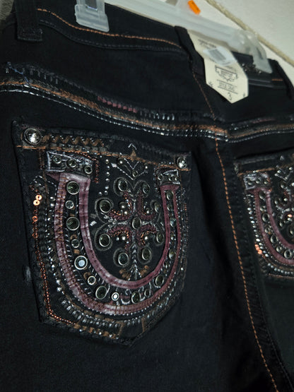 Montero Womens Horseshoe Design Bootcut Jeans - Black