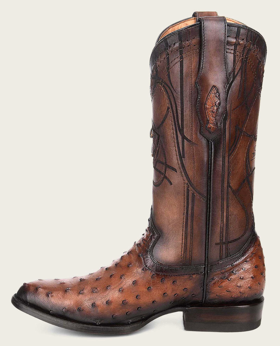 Cuadra Mens Engraved Ostrich Western Boot - Brown