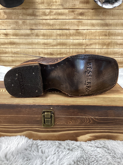 Bessero Unisex Bootie Imit Cincelado Vaqueta Tejido Café