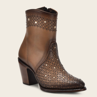 Cuadra Womens Perforated with Crystals High Heel Bootie - Brown