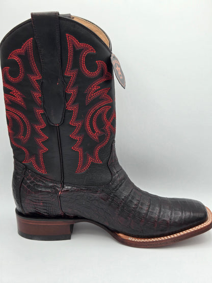 Los Altos Mens Caiman Belly Wide Square Toe - Black Cherry