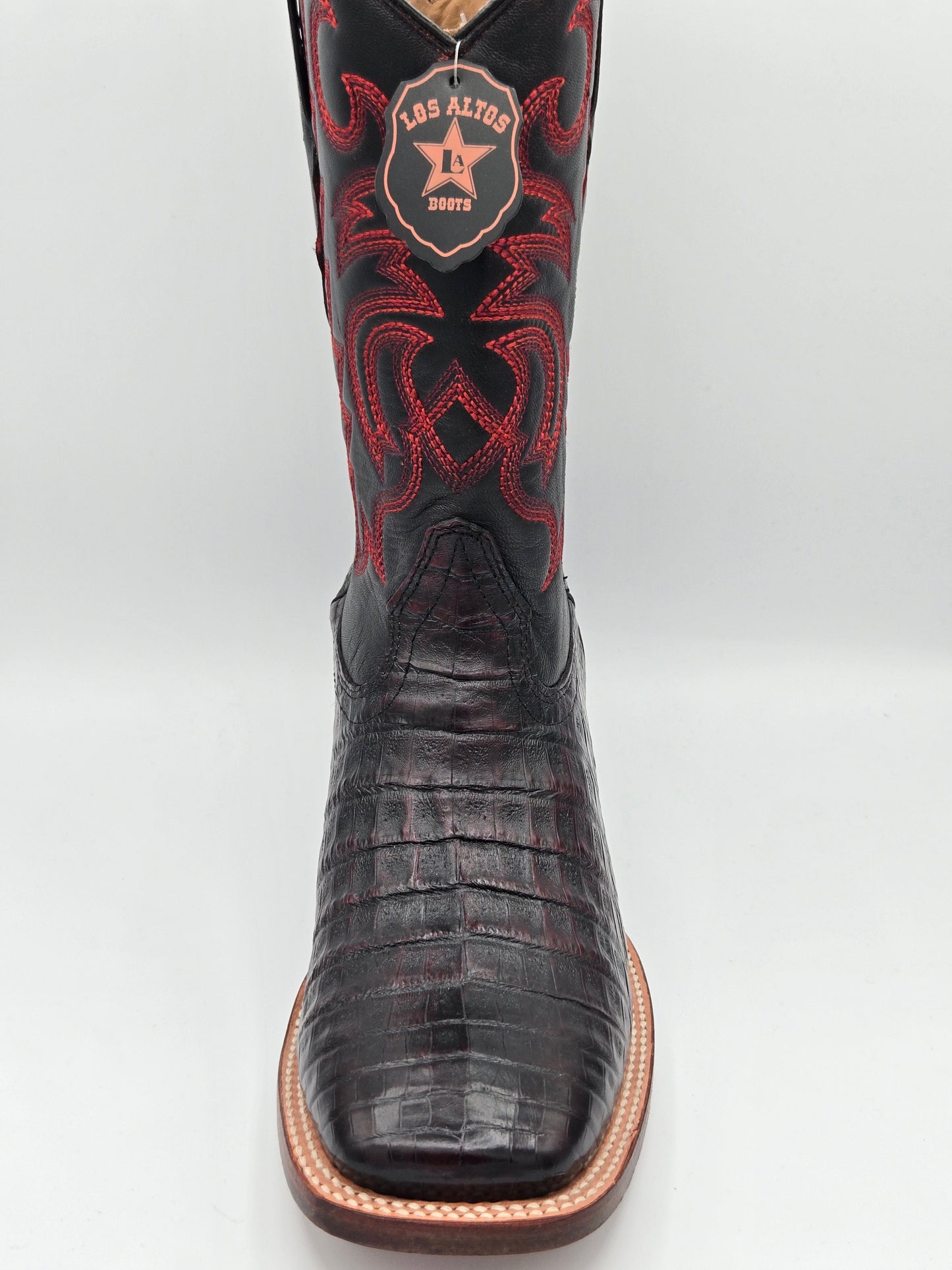 Los Altos Mens Caiman Belly Wide Square Toe - Black Cherry