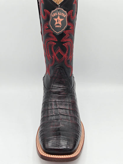 Los Altos Mens Caiman Belly Wide Square Toe - Black Cherry