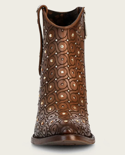 Cuadra Womens Laser Crystals & Studs High Heel Bootie - Maple