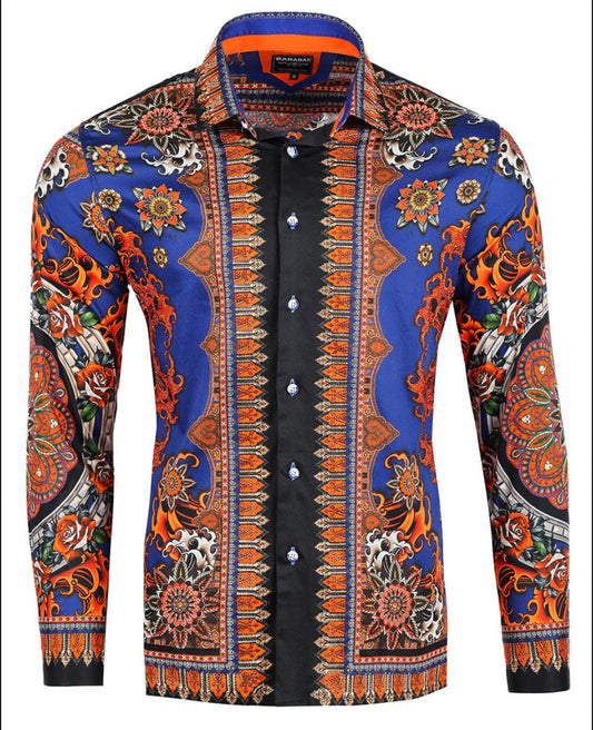 Barabas Mens Party Spark Rhinestone Long Sleeve Shirt