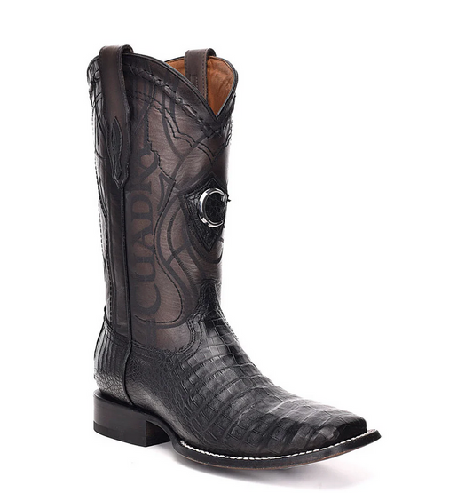 Cuadra Mens Engraved Caiman and Bovine Leather Boot - Black